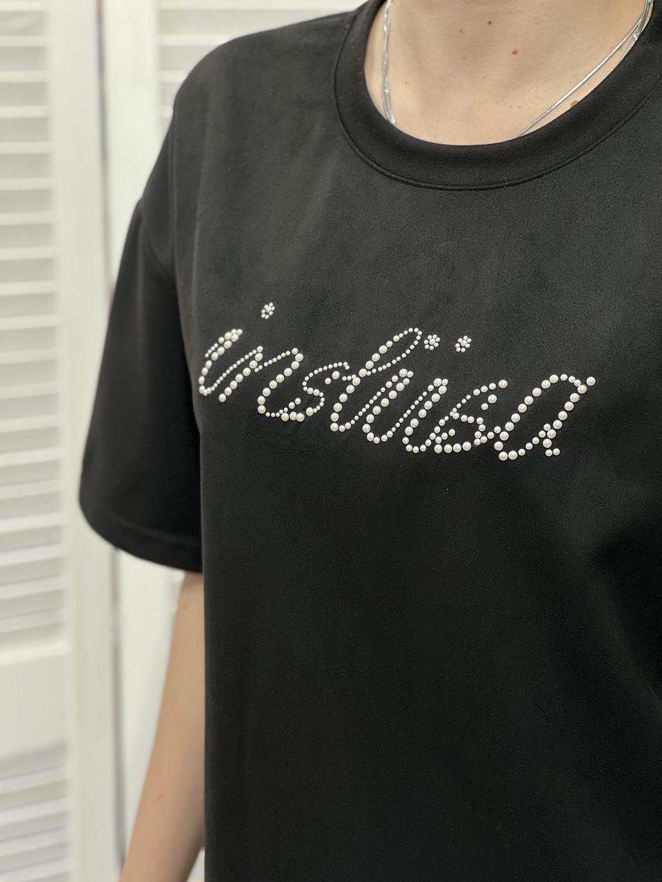 Футболка женская с блестящим принтом inslisa OS Черный (#25022) - фото 4 Футболка женская с блестящим принтом inslisa OS Черный (#25022) - фото 4