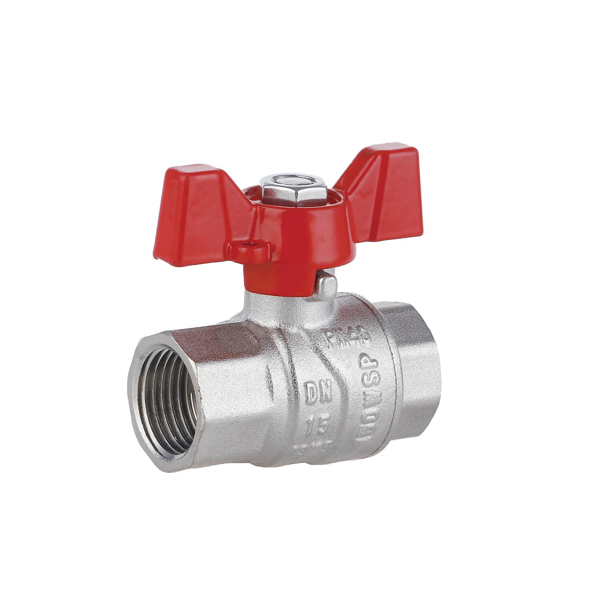 Кран шаровой Thermo Alliance Forte 1/2"ВВ прямой никелированный PN40 бабочка (SF602W15)