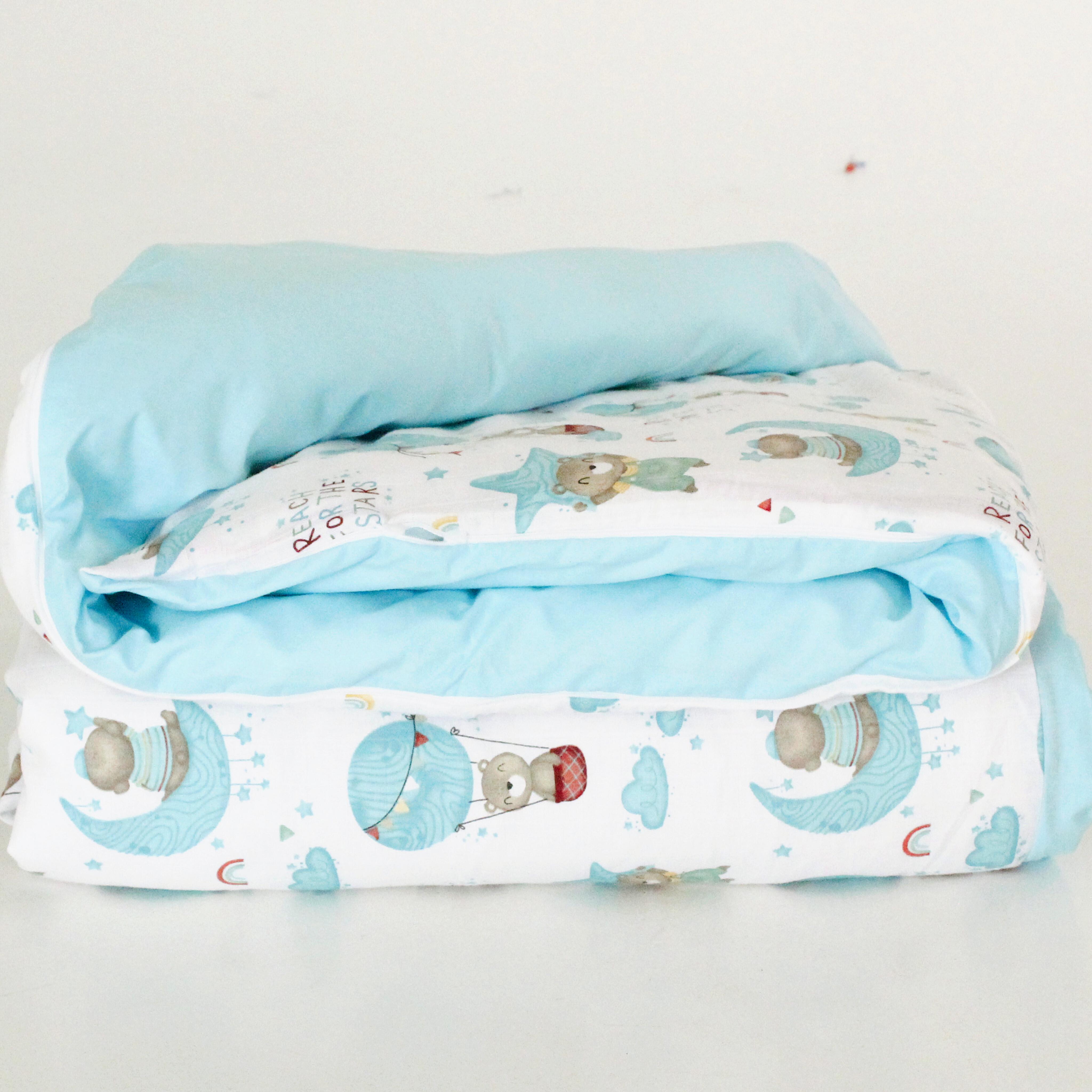 Пододеяльник муслин-поплин Мишка на шаре 145х210 см Мятный (17766987)