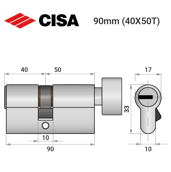 Циліндр замка ключ/тумблер Cisa ASIX P8 90T 40x50T нікель матовий (38019) - фото 4