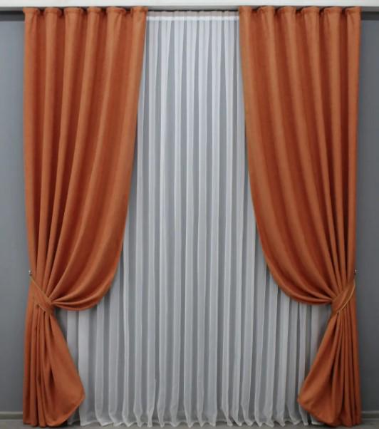 Комплект штор из льна 1,5х2,7 м 2 шт. Оранжевый (1435ш)