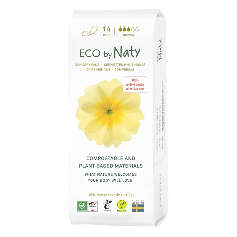 Прокладки гигиенические Eco by Naty Normal без крылышек 3 капли 14 шт.