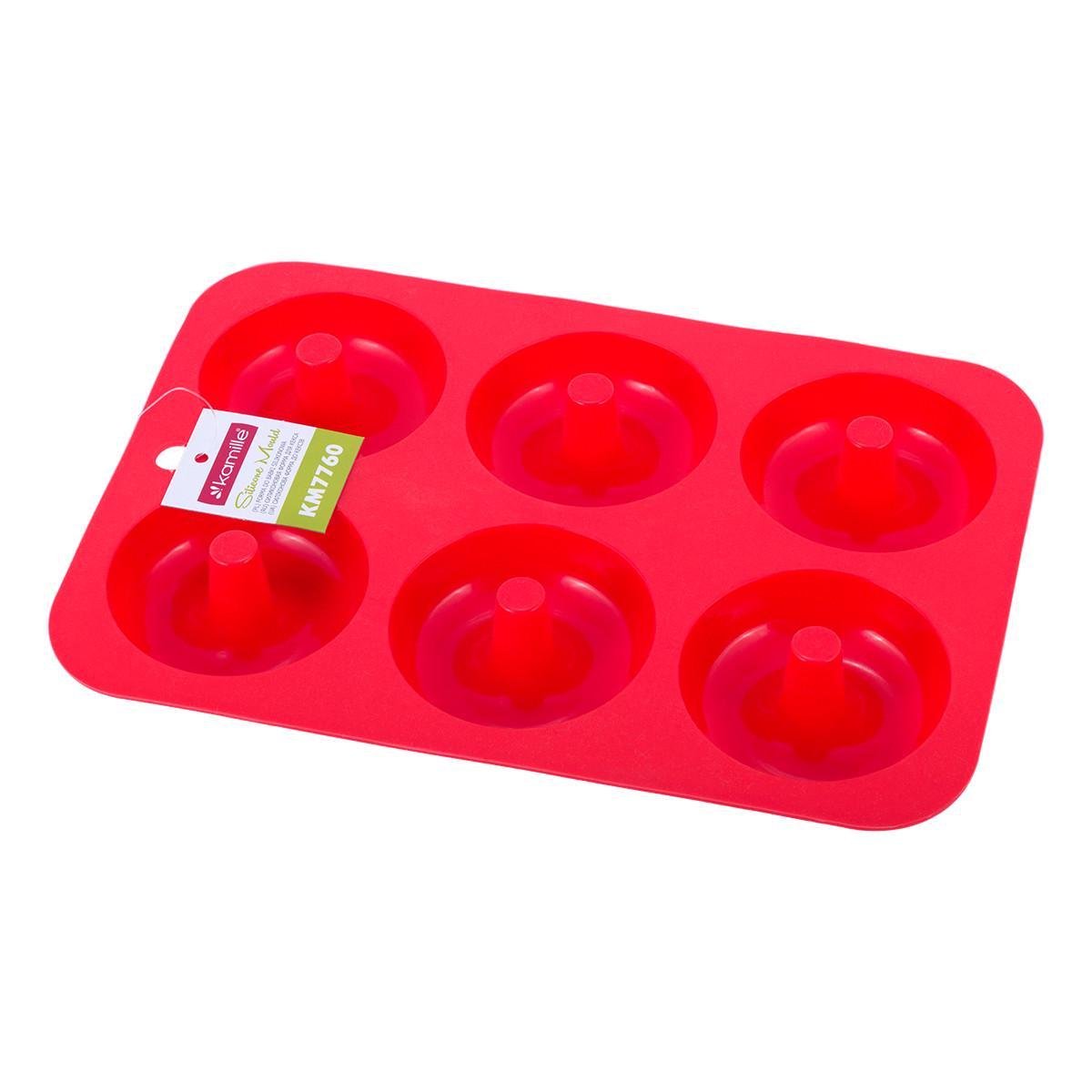 Форма для запекания пончиков Kamille КМ-7760 из силикона 26,4х18,2х3,6 см Красный (150-84-7760)