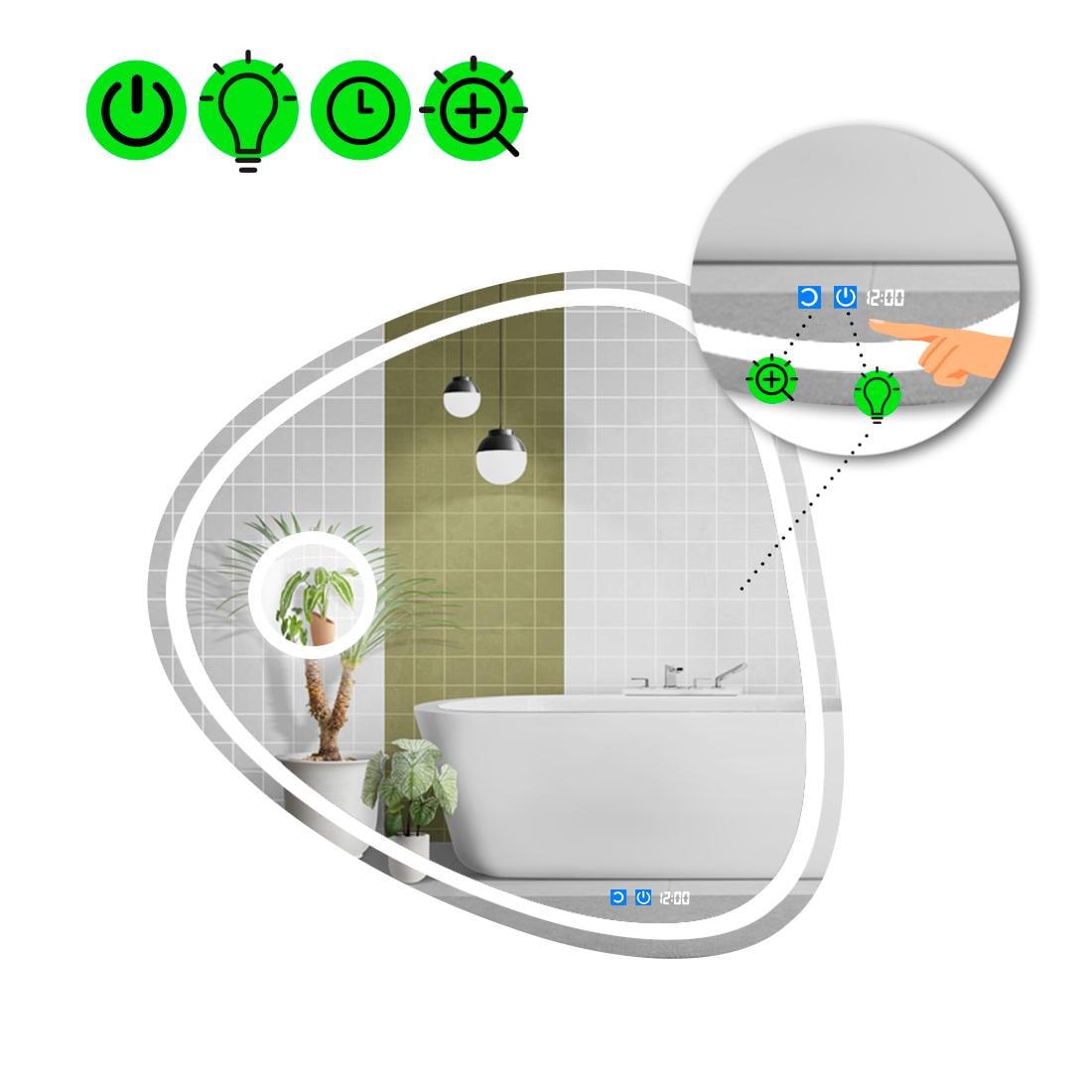 Зеркало с LED подсветкой Nuvola 1 с двумя сенсорами 60x60 см (8738627)