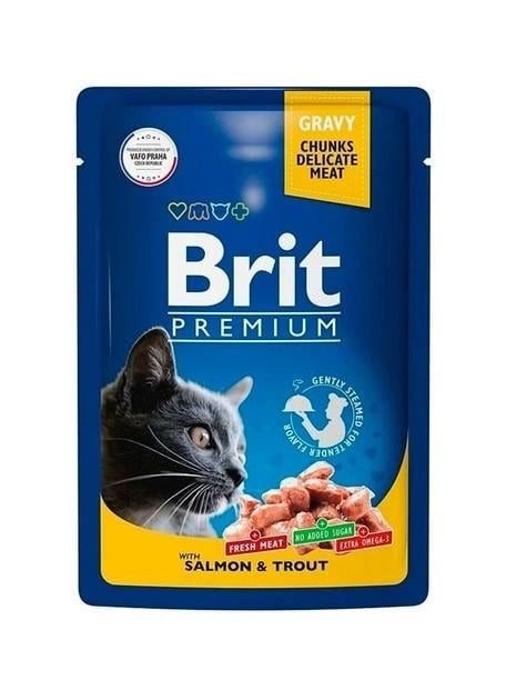 Влажный корм для котов Brit Premium Cat pouch с лососем и форелью 100 г