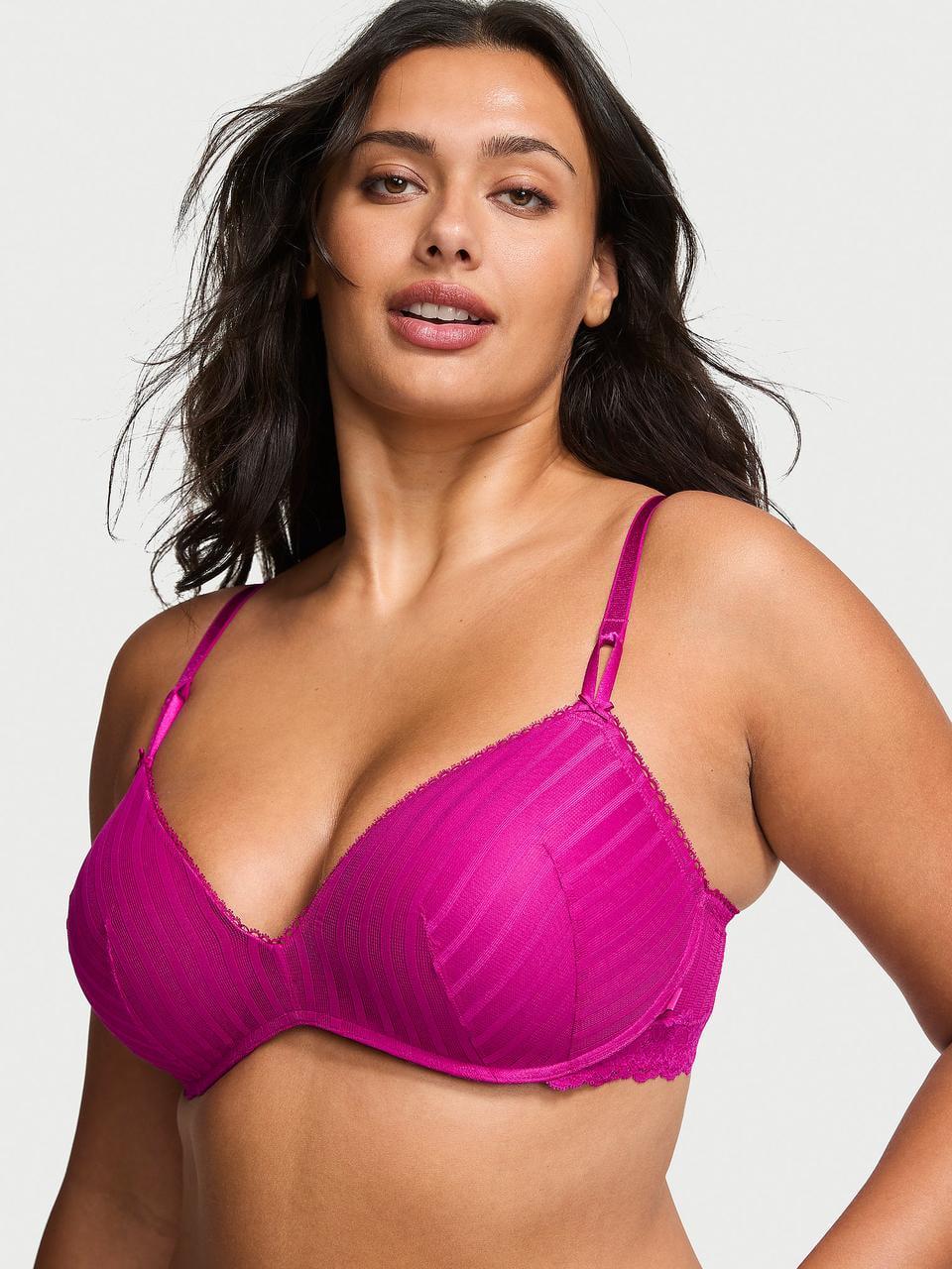 Бюстгальтер Victoria's Secret Sexy Tee Sheer Heritage Stripe Wireless Push-Up Bra 70A Фуксия (28698755856)