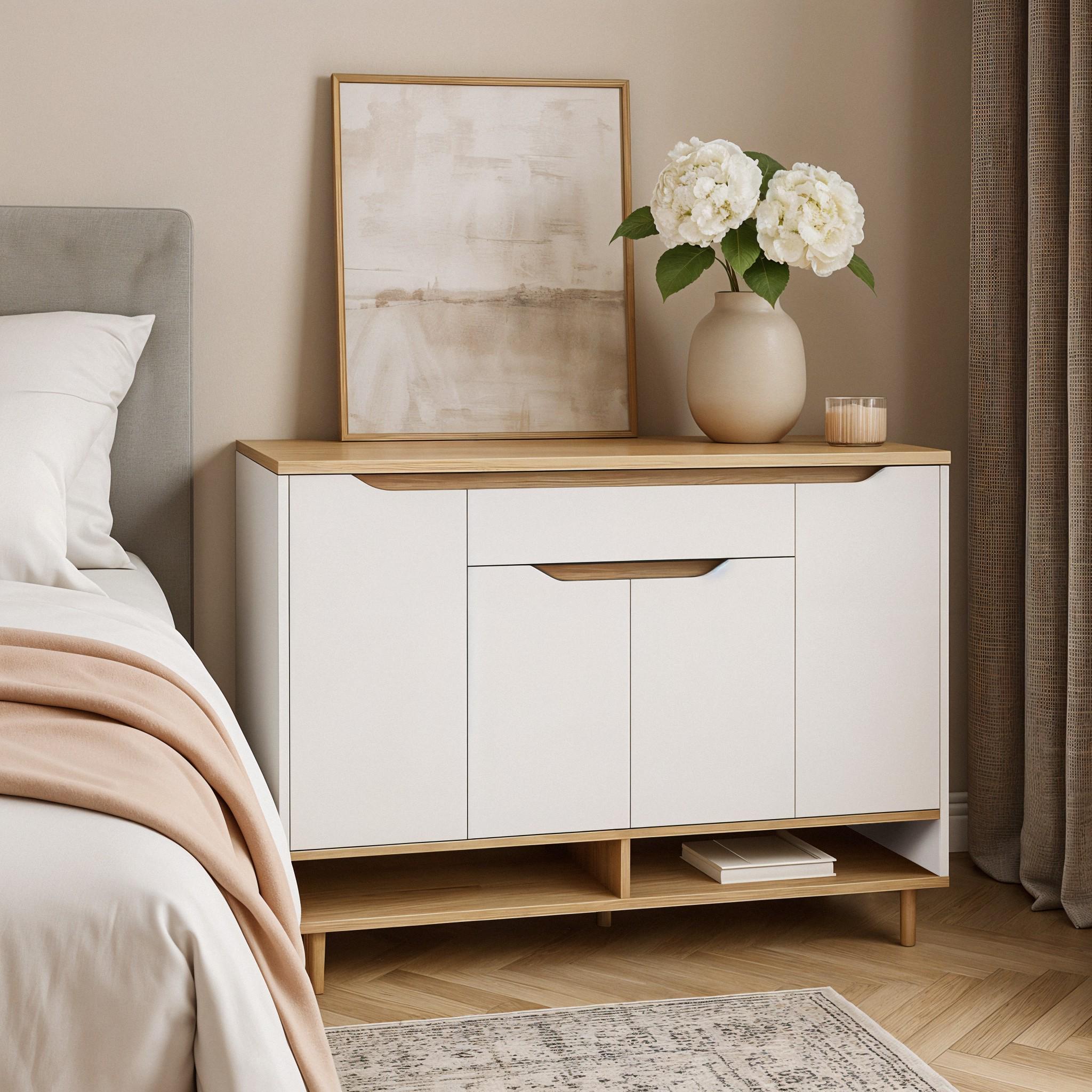 Комод с дверцами и ящиком без ручек Салливан Т-2 1200x330x830 мм Белый/Дуб Аппалачи