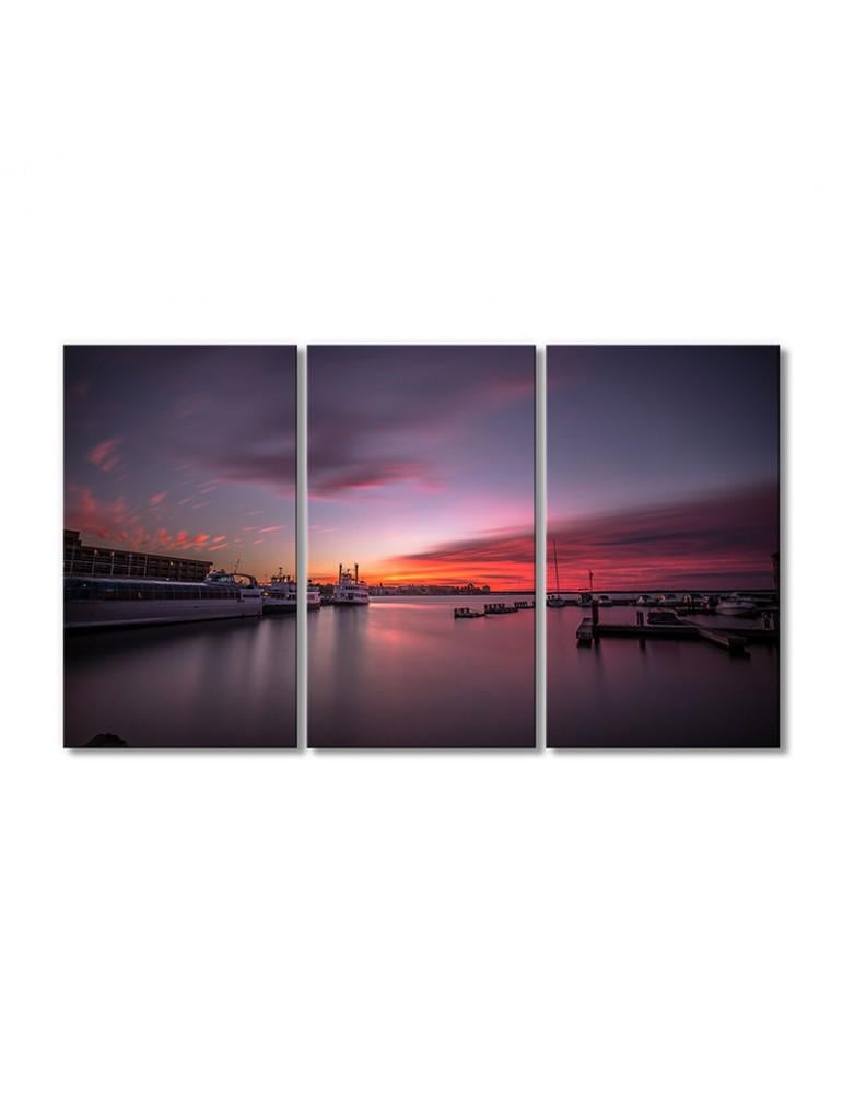 Картина модульная Пейзаж красный закат над портом 3 модуля 80x120 см