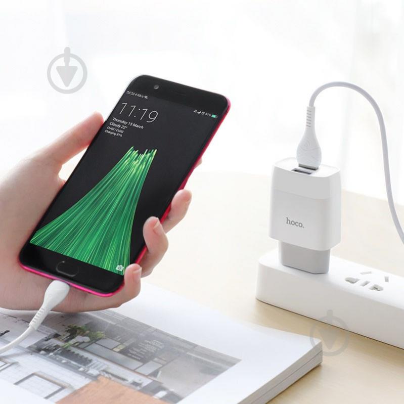 СЗУ HOCO C73A (2USB/2.4A) + microUSB (Белый) 900361 - фото 5