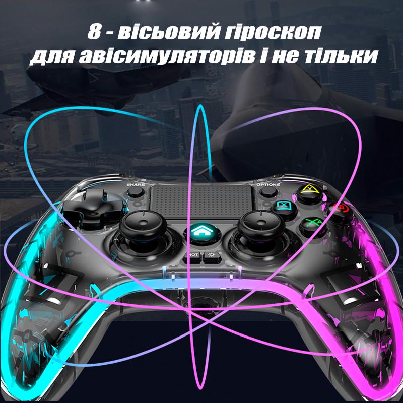 Джойстик беспроводной для PS4 и ПК с подсветкой RGB Прозрачный (19480580) - фото 9