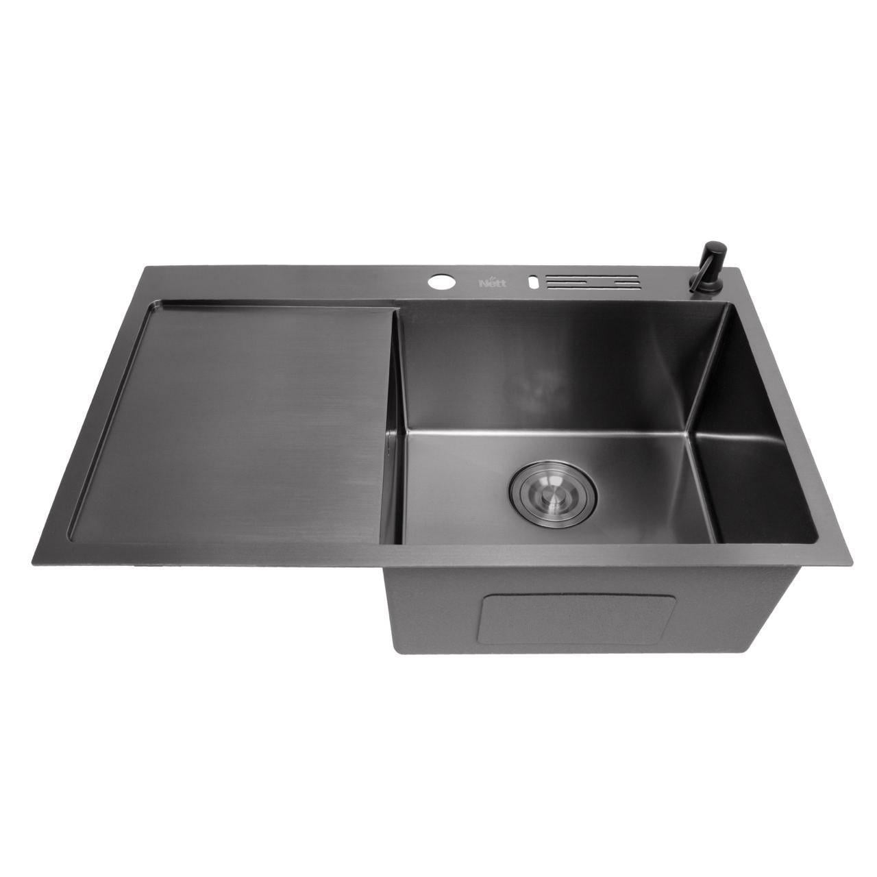 Мийка для кухні Nett NB-7848(L) з лівим крилом з PVD-покриттям Чорний (2999642985)