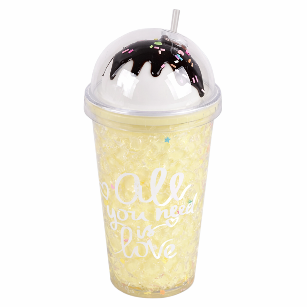 Стакан с крышкой и трубочкой Stenson Topping 450 мл Желтый (R100197)