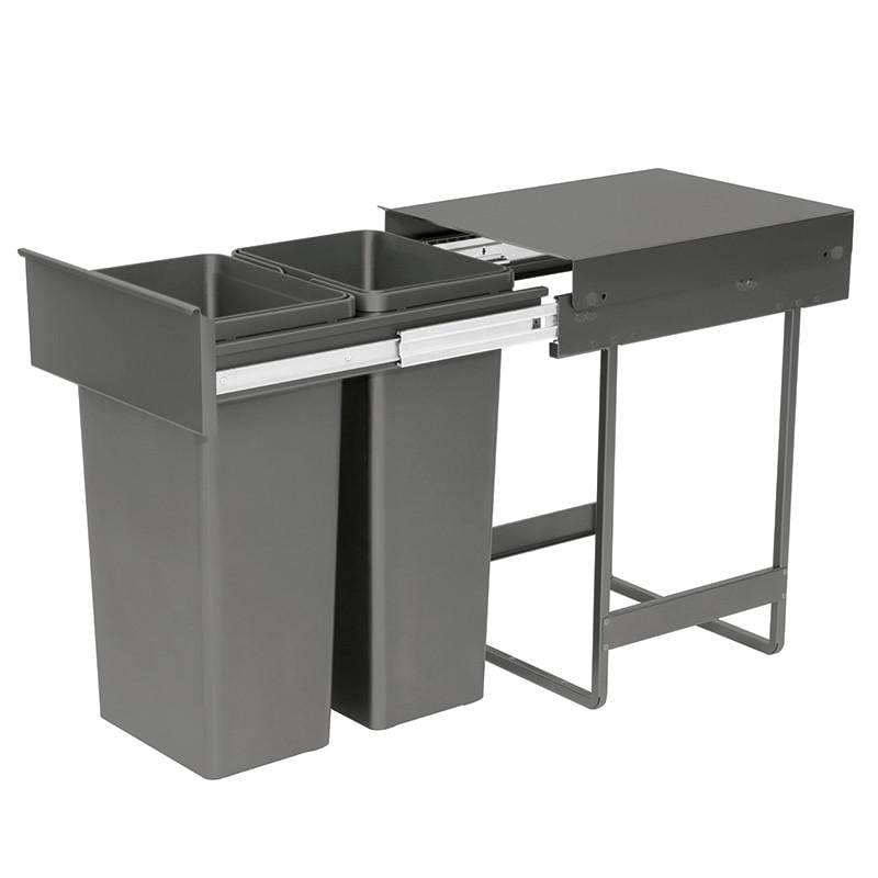 Мусорка выдвижная VIBO PEТ 400 мм 32/32 л с фиксированной металлической крышкой h 584 мм Bridge