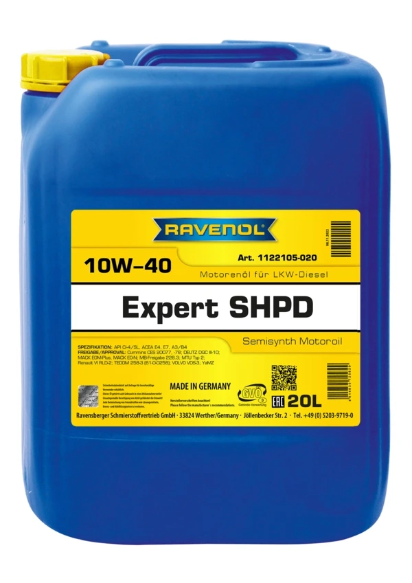 Моторное масло RAVENOL Expert SHPD 10W-40 полусинтетика 20 л (1122105-020)