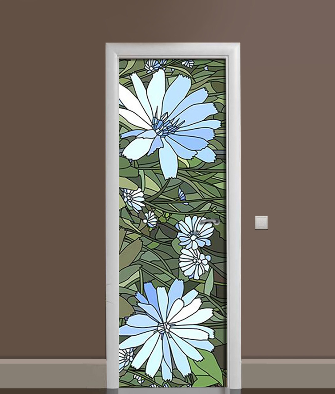 Наклейка 3D на двери Zatarga Цветы витраж виниловая 650х2000 мм Голубой (1289776758)