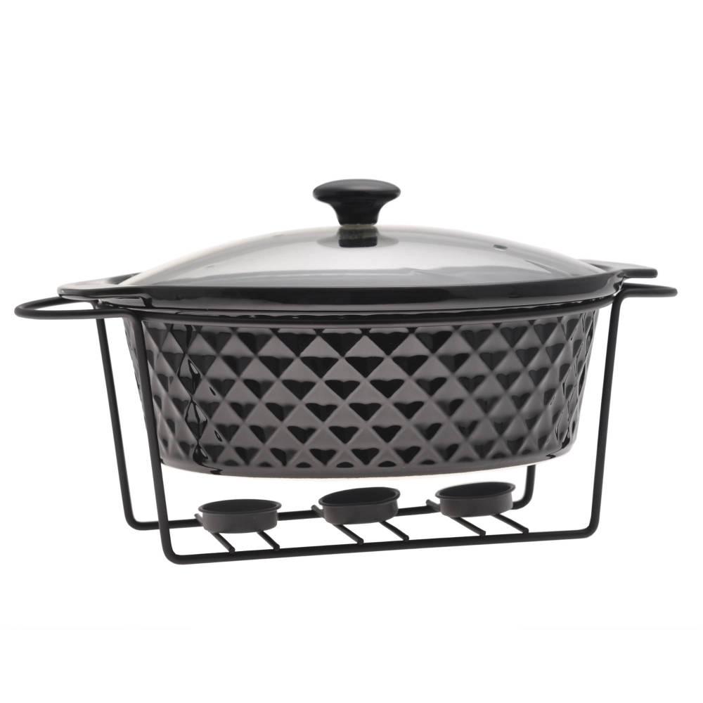 Марміт зі скляною кришкою та металевою підставкою Kamille KM-6427 керамічний 3,5 л Чорний (150-84-6427)