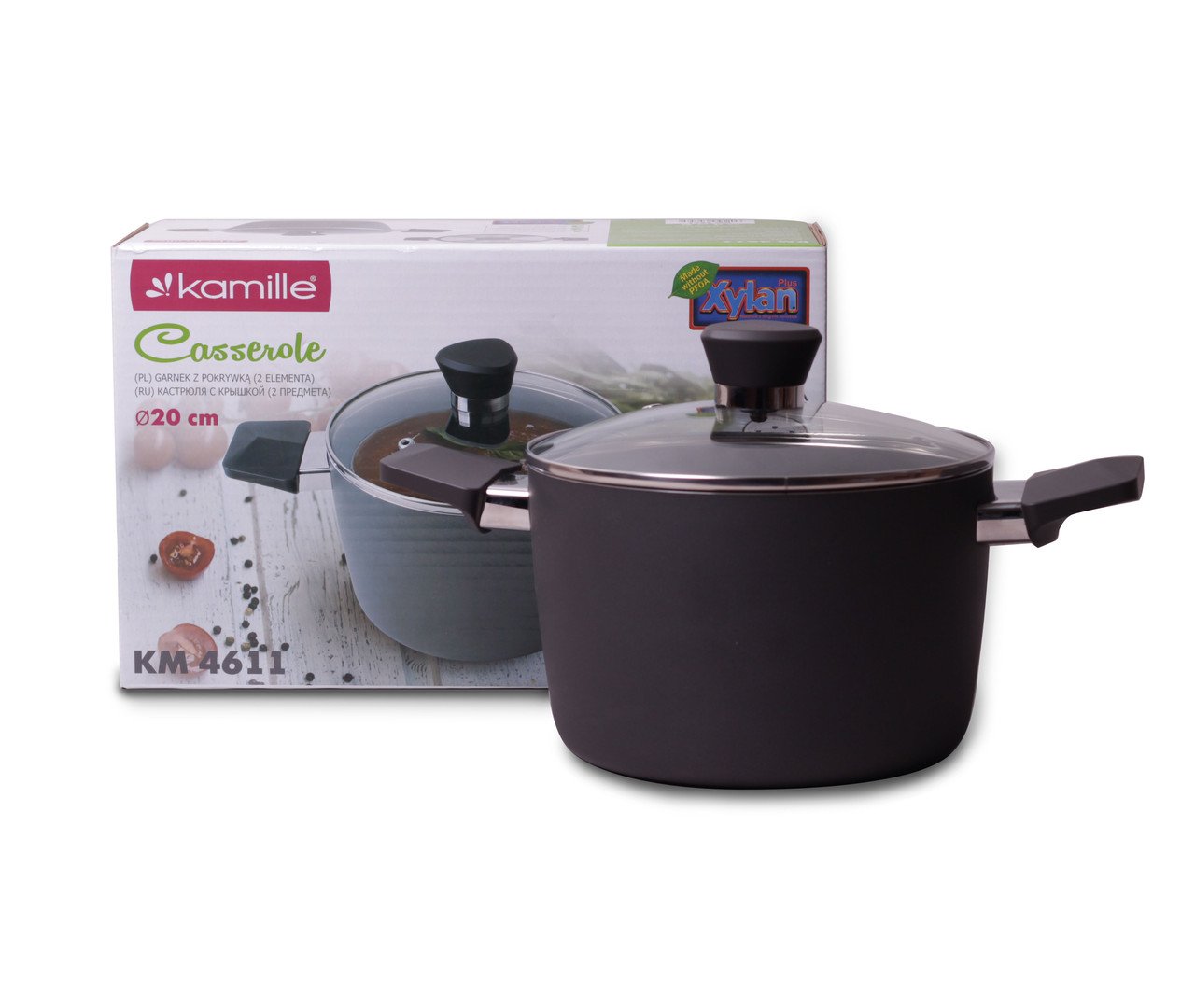 Каструля Kamille з кришкою 20 см з антипригарним покриттям (KM-4611)