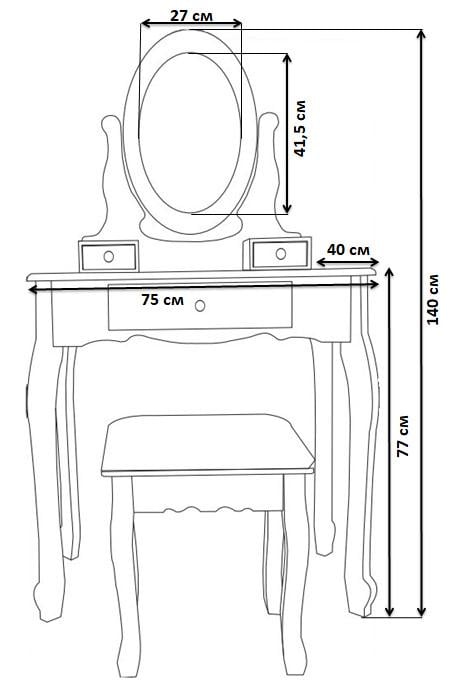Туалетный столик с зеркалом Homart Bianka та табуретом Белый (9364) - фото 8 Туалетный столик с зеркалом Homart Bianka та табуретом Белый (9364) - фото 8