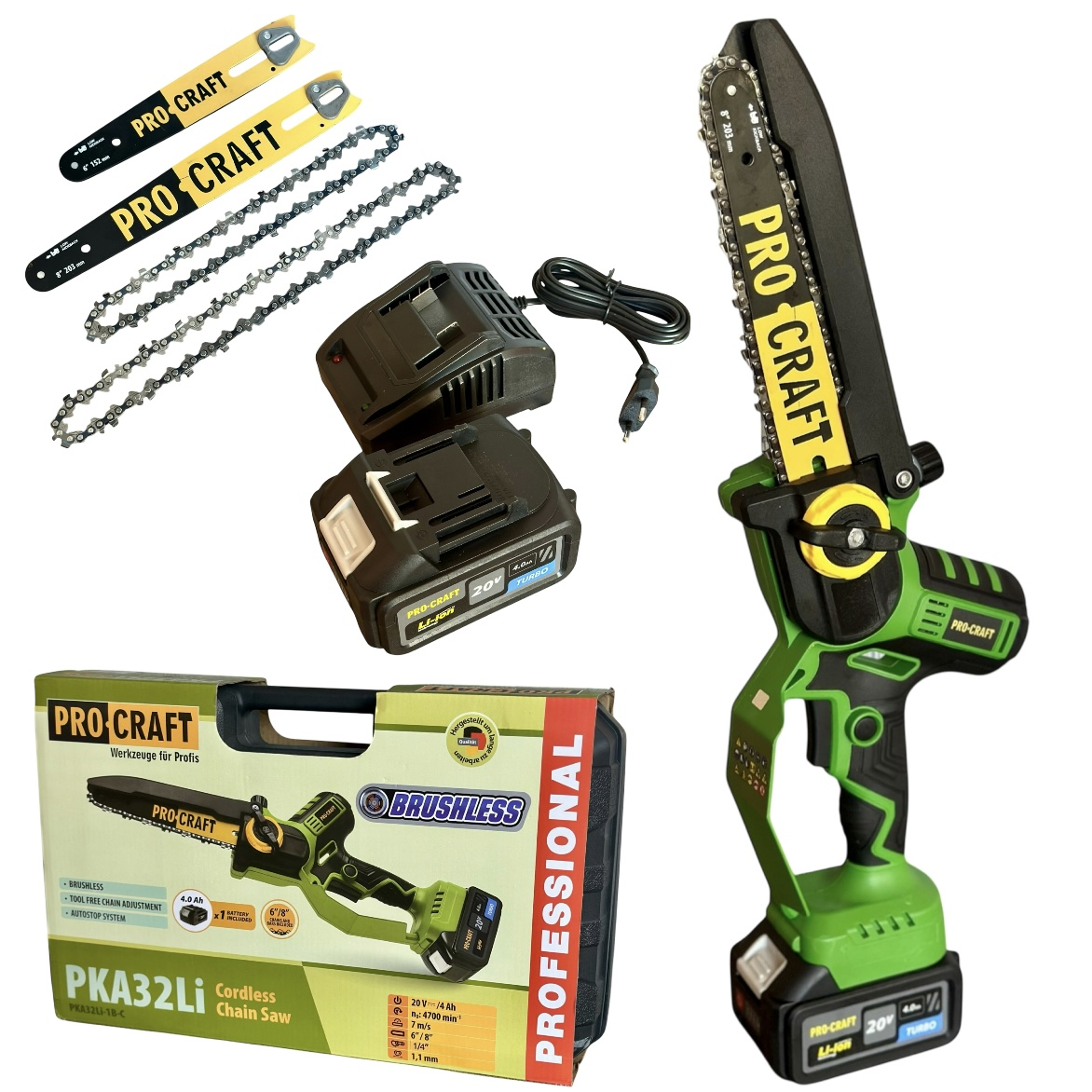 Акумуляторна ланцюгова пилка Procraft PKA32Li З 1 акб для обрізки дерев та розпилу дров