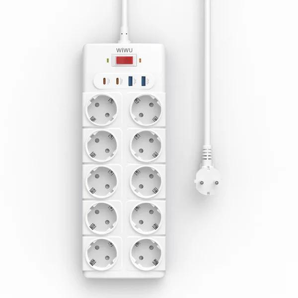 Сетевой удлинитель WIWU Wi-S008 14в1 GaN 3680W 10xAC/2xUSB-A/2xUSB-C PD 20W с кабелем 2 м White (6977703656268)