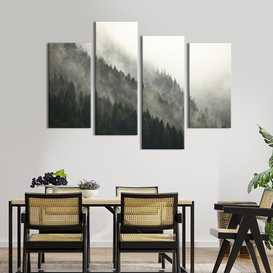 Модульна картина із чотирьох частин на холсті інтер'єрна картина Туман над лісом 149x106 см (572-42)