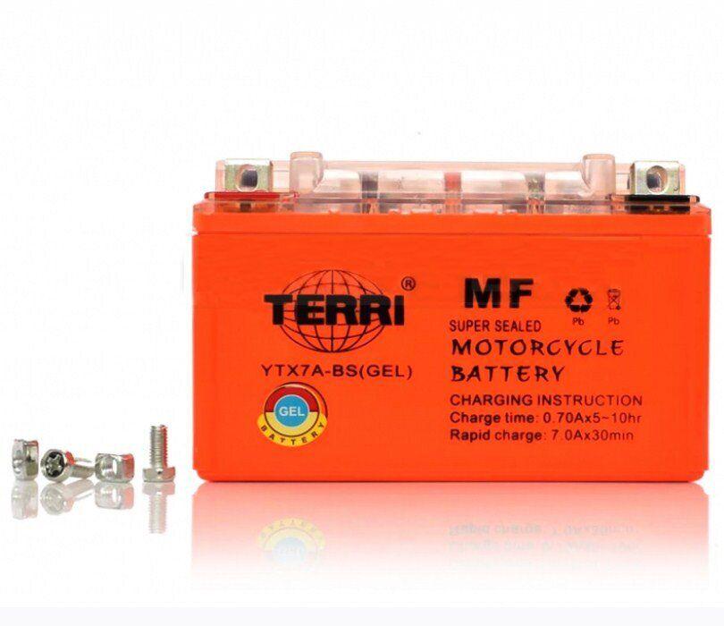 Акумулятор гелевий 12V 7Ah YTX7A-BS Terri для мототехніки без індикатора заряду 150х87х94 Помаранчевий (1144945405)