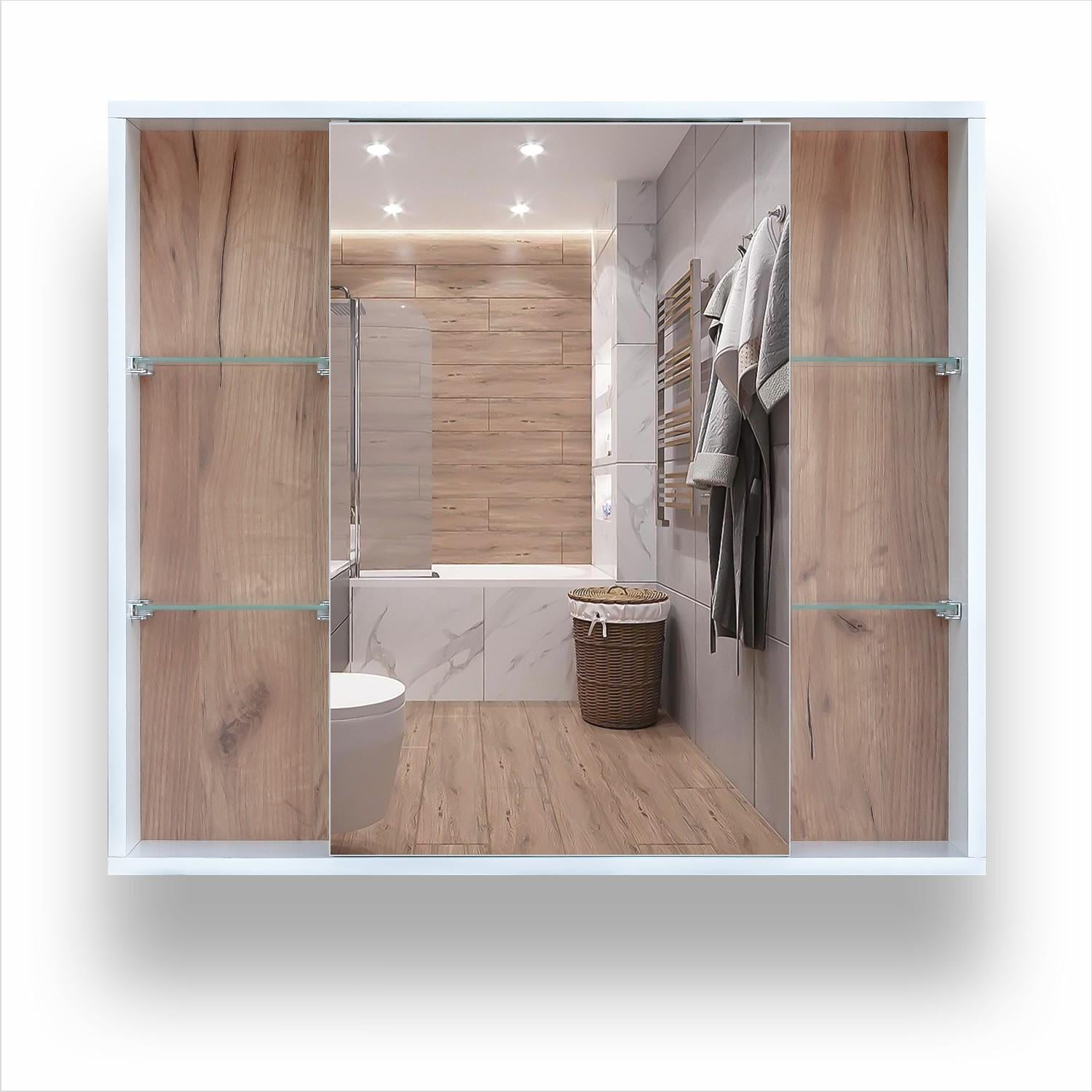 Зеркальный шкаф для ванной с открытыми полками Kentucky Аляска/Крафт (25484683)