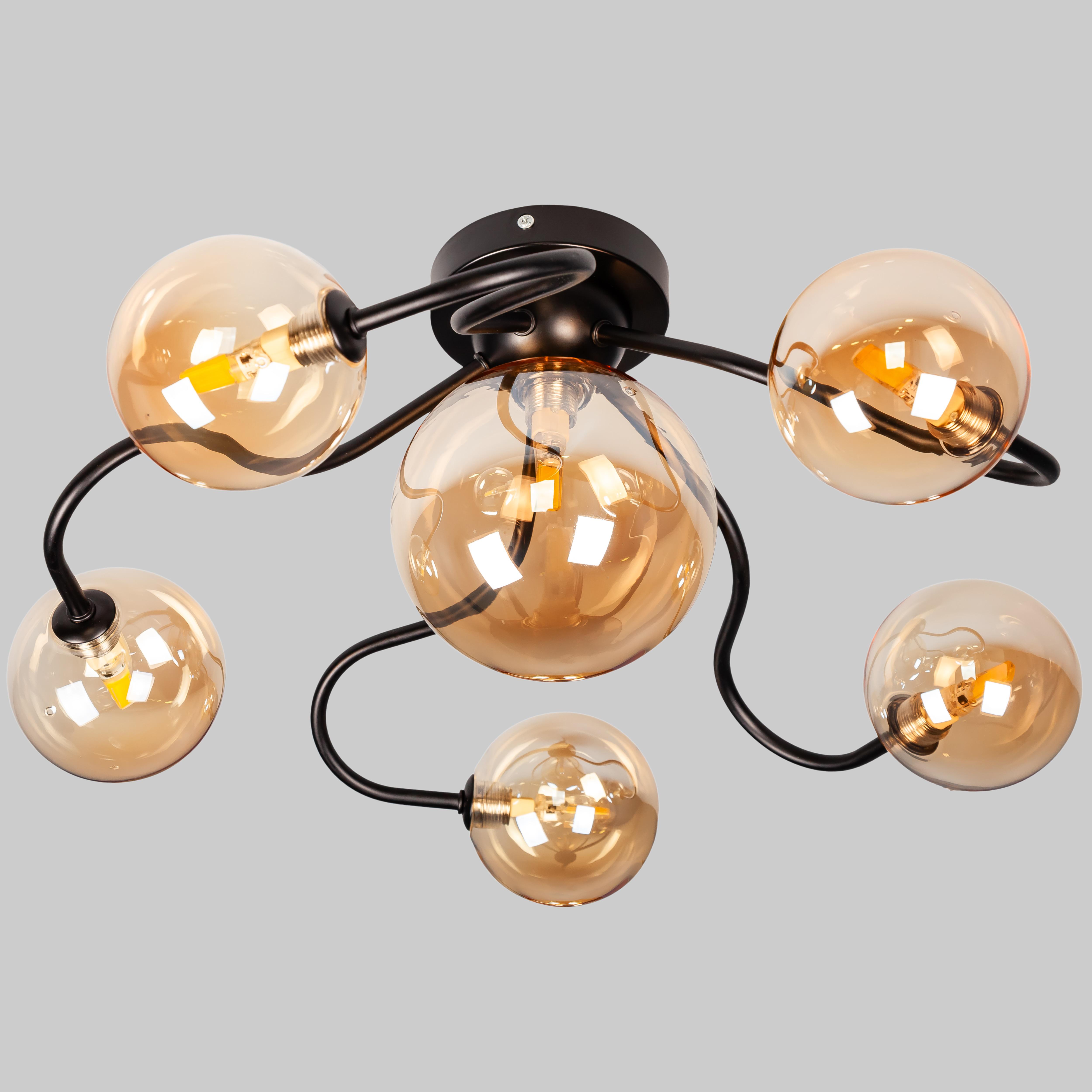 Люстра потолочная современная на 6 плафонов Черный (52-X101F-6 BK+BR)