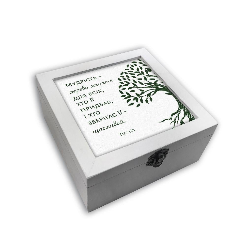 Шкатулка "Мудрість - дерево життя" 12х12 см Білий (хрсп0004б)