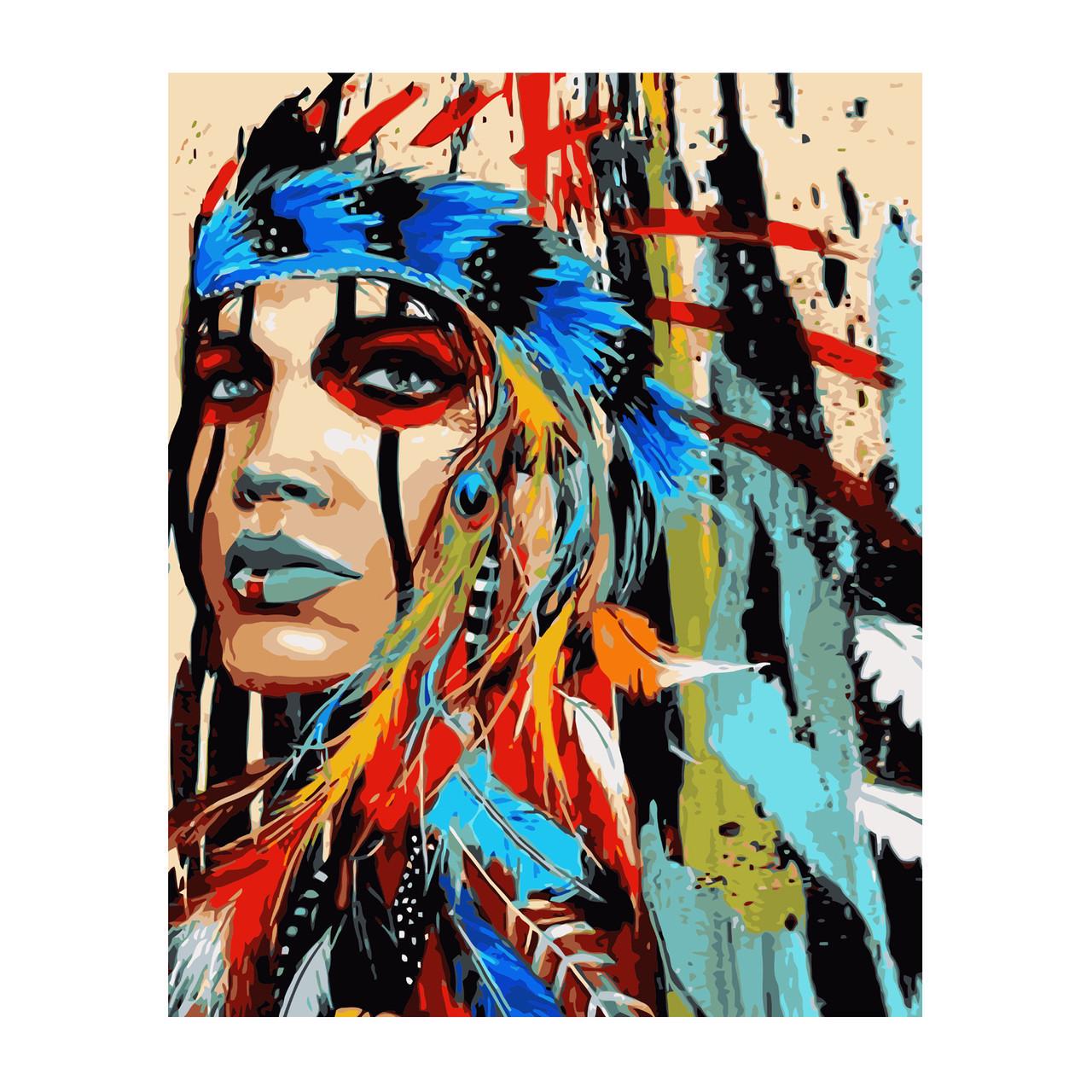 Картина по номерам Strateg Премиум Indian Women с лаком 40х50 см (VA-2858)