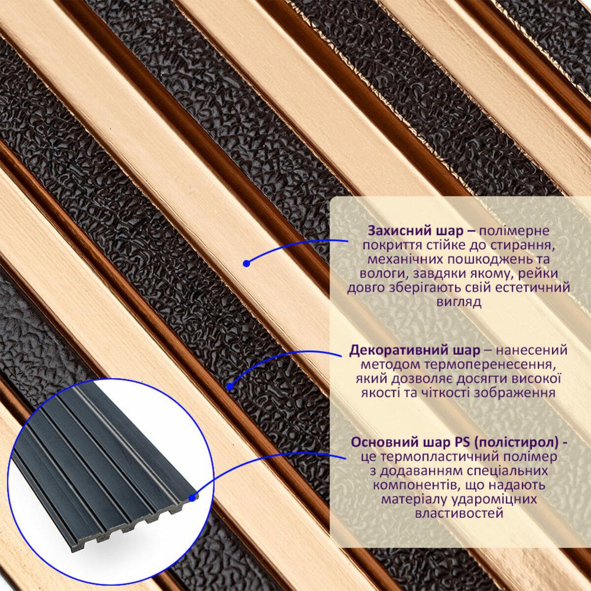 Рельс декоративный PS 2900х120х12 мм Под коричневую кожу с бронзой (SW-00002135) - фото 2 Рельс декоративный PS 2900х120х12 мм Под коричневую кожу с бронзой (SW-00002135) - фото 2