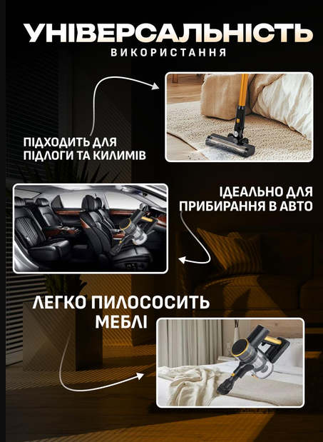 Пилосос акумуляторний ручний вертикальний безпровідний без мішка з колбою для дому циклонний пилосос 3в1 - фото 4 Пилосос акумуляторний ручний вертикальний безпровідний без мішка з колбою для дому циклонний пилосос 3в1 - фото 4