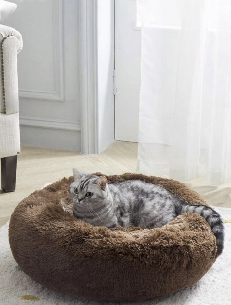 Лежак лежанка для котів та собак Incor 100 см штучне хутро Коричневий (100-7) - фото 1