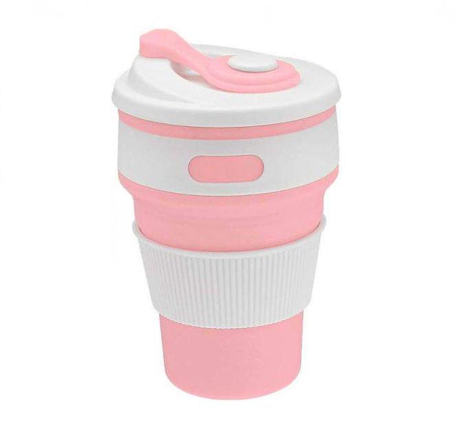 Складная чашка Collapsible Coffee Cup силиконовая 350 мл Розовый