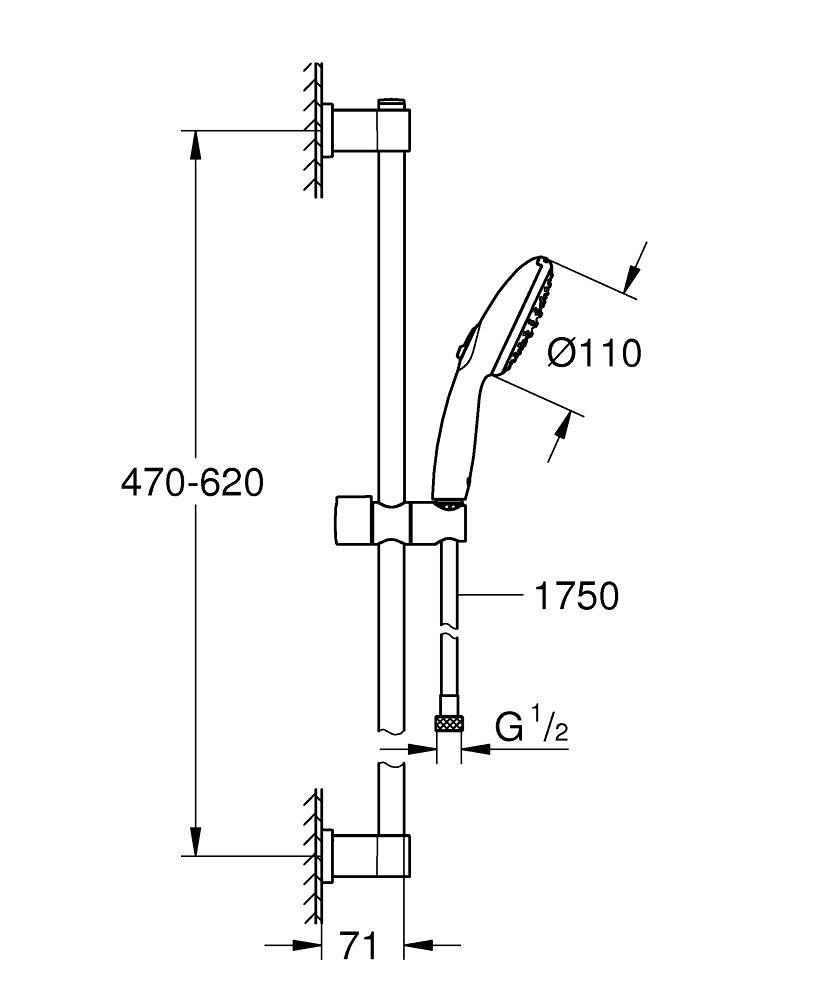 Душовий комплект із штангою Grohe QuickFix Vitalio Comfort 27948001 CV033525 Хром (216169) - фото 2