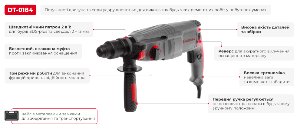 Перфоратор Intertool DT-0184 SDS plus 850 Вт 3 режими - фото 10 Перфоратор Intertool DT-0184 SDS plus 850 Вт 3 режими - фото 10