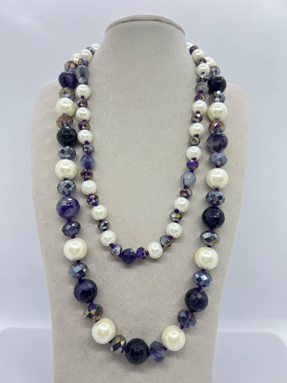 Намисто агат та майорка 10x14 мм 52 см Фіолетовий (10938)
