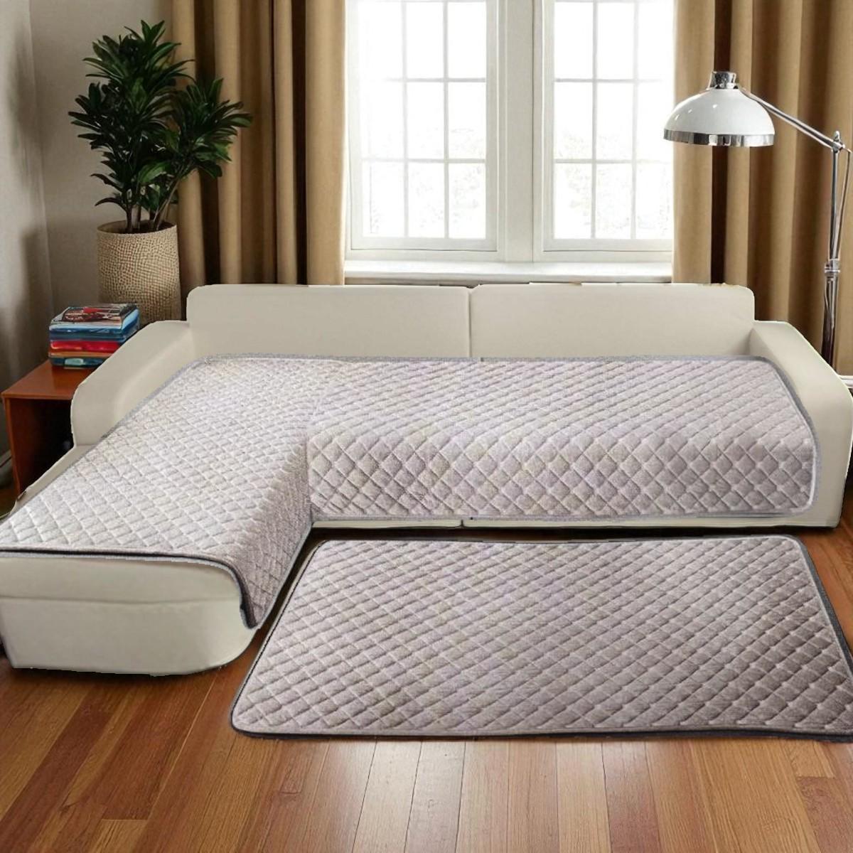 Покрывало велюровое на диван и кресло Koloco Ромбы 3 шт. Бежевый (41860) Покрывало велюровое на диван и кресло Koloco Ромбы 3 шт. Бежевый (41860)