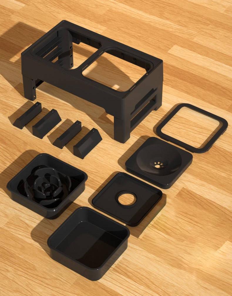 Миска двойная для собак ELS PET на подставке с плавающим блюдцем и медленным кормлением Черный (1822310979) - фото 8