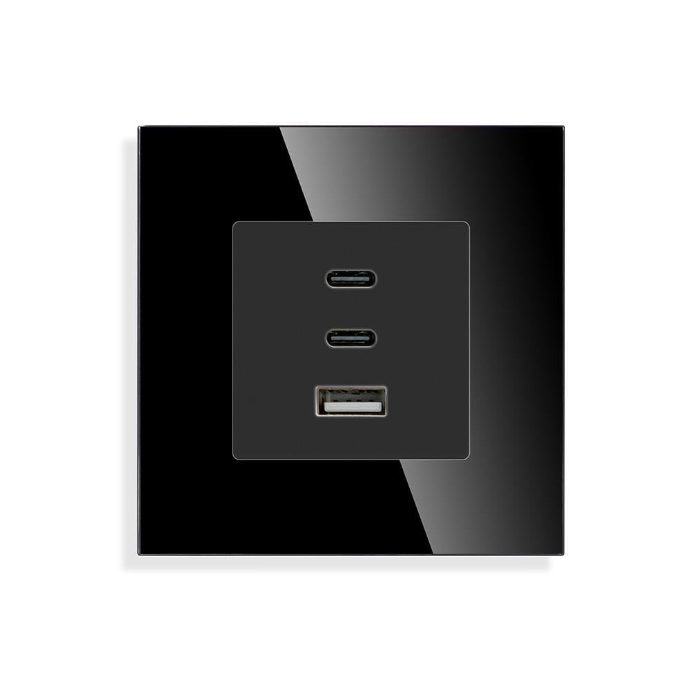 Розетка настенная LUXION USB Type-C с 65Вт дизайнерская стеклянная рамка Черный (LX-65W-BK)