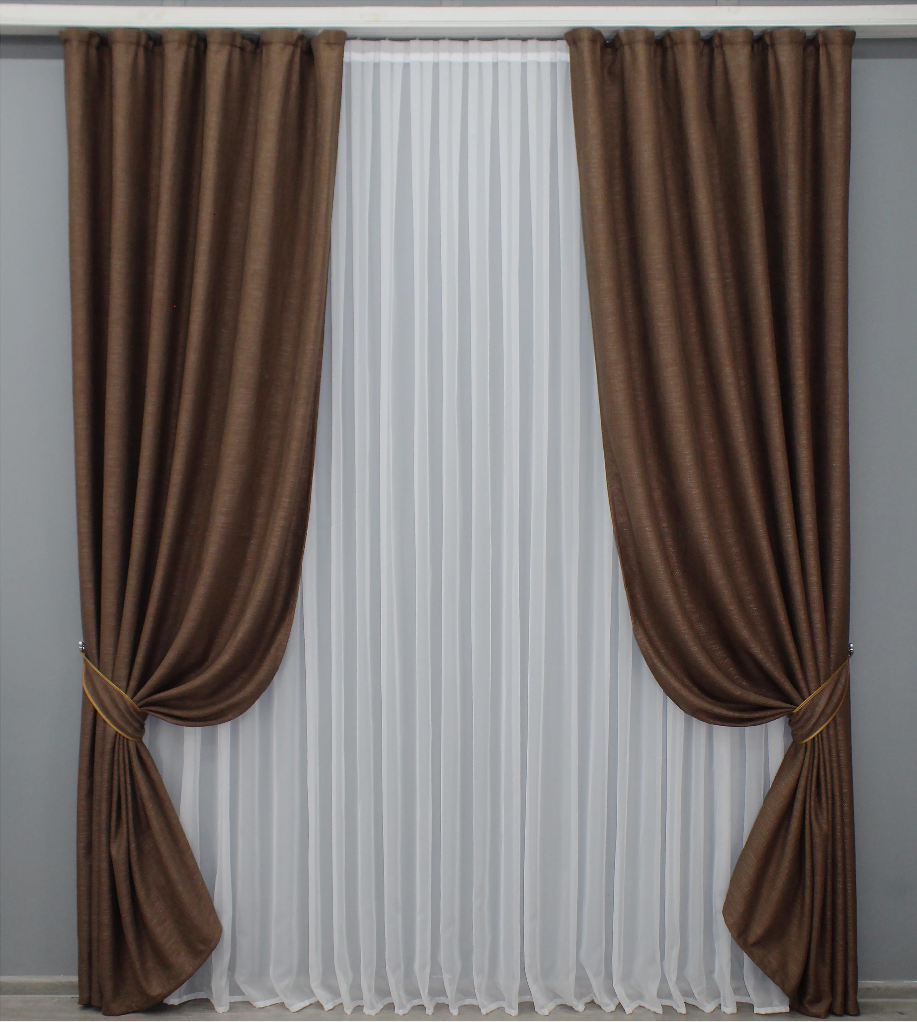 Комплект готовых штор VR-Textil Лен рогожка №1456ш 100х270 см 2 шт. Коричневый (31-681)