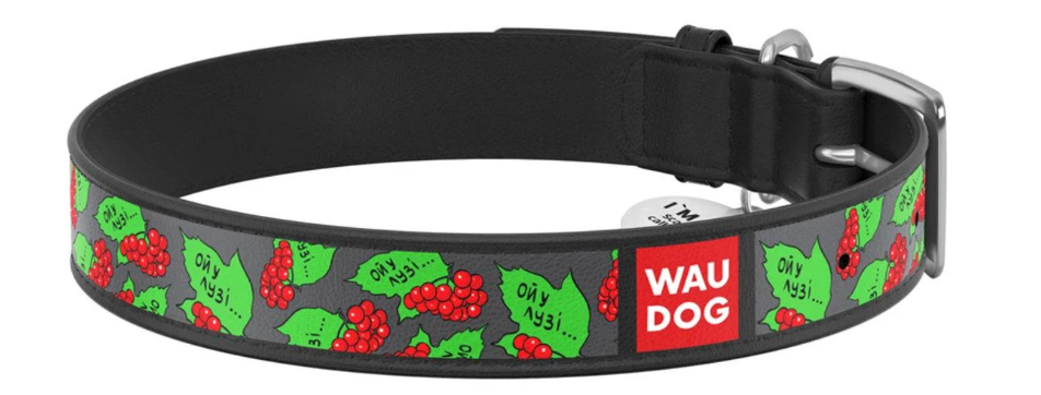 Ошейник для собак кожаный WAUDOG Design с QR паспортом Калина ХL 35 мм 46-59 см Черный (Collar3606-0228-01)