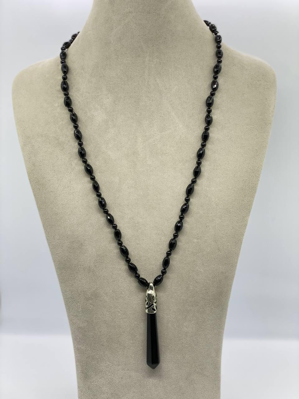 Бусы агатовое с кулоном 58 см Черный (1216)