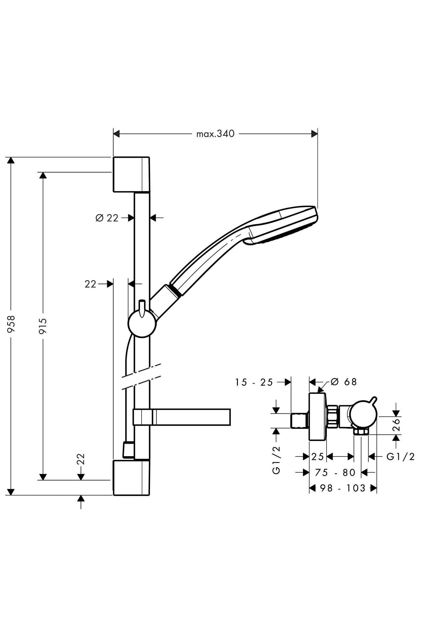 Cмеситель для душа Hansgrohe CROMA 100 Multi 27085000 с термостатом Хром (115937) - фото 2