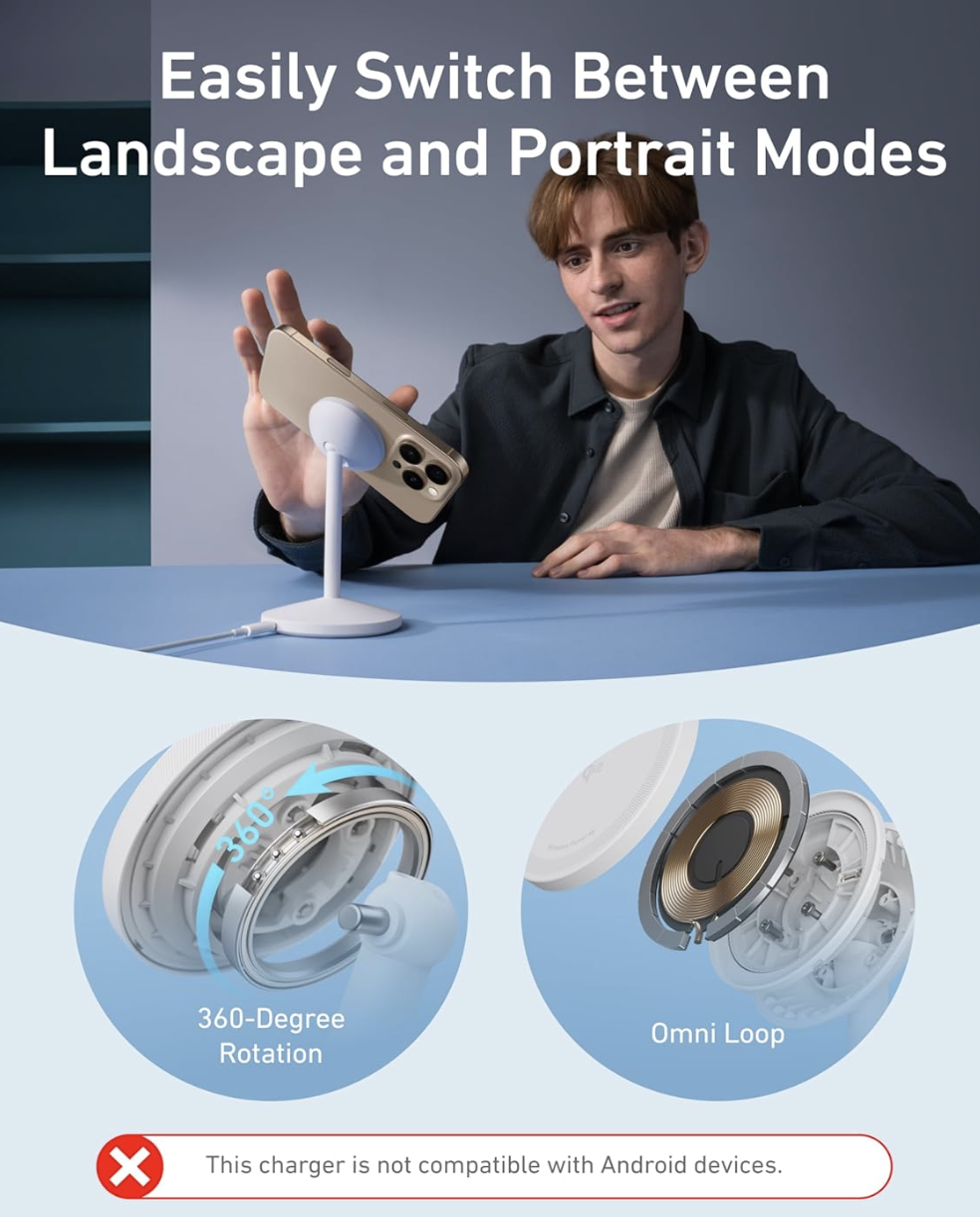 Зарядний пристрій Anker MagGo MagSafe QI2 15W Certified 360° Charger For iPhone 12-17 Series Black - фото 7 Зарядний пристрій Anker MagGo MagSafe QI2 15W Certified 360° Charger For iPhone 12-17 Series Black - фото 7