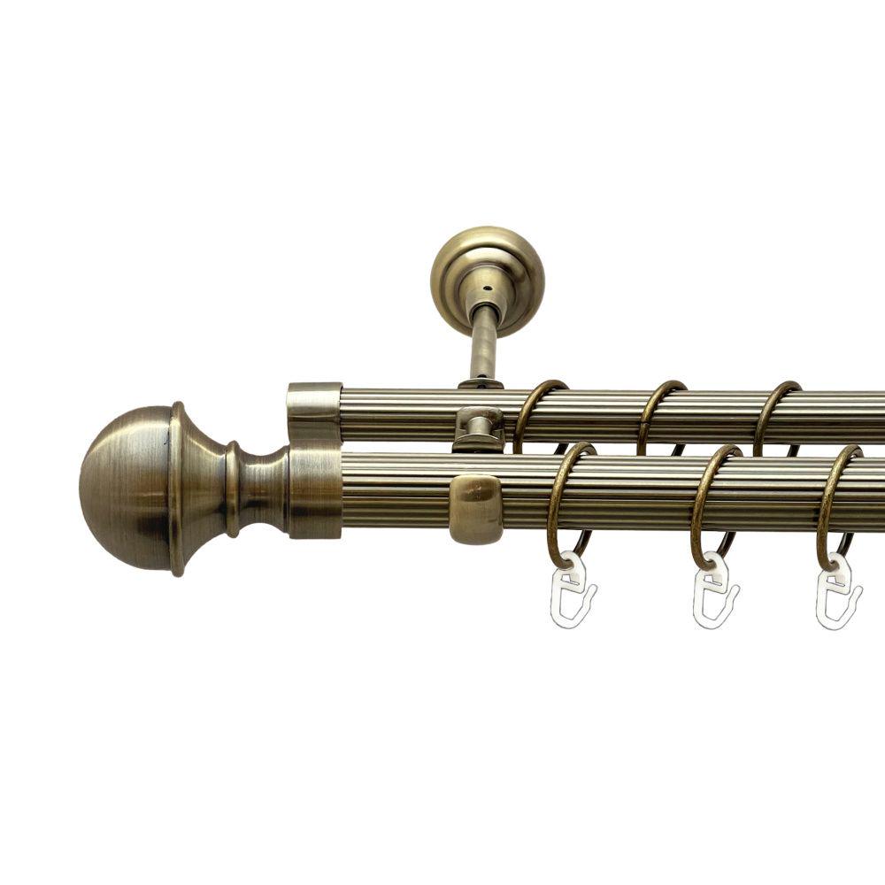 Карниз металлический Orvit Бостон двухрядный открытый/рифленая труба/кольцо металлическое Антик 25/19 мм 160 см (00-00017775)