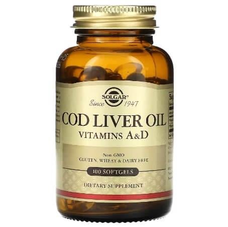 Омега-3 Solgar Cod Liver Oil Vitamin А&D 100 softgels (SOL-00940)
