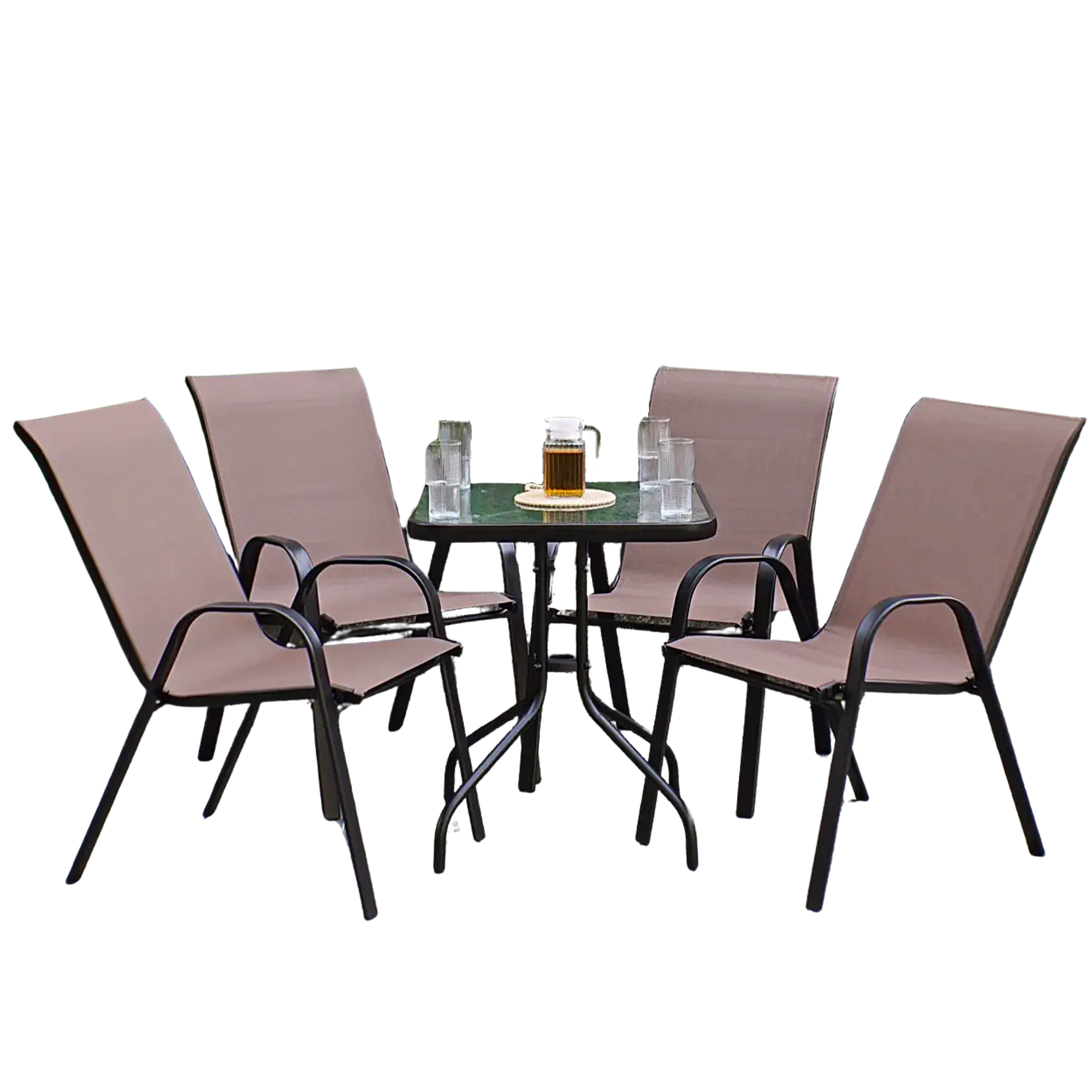 Комплект садовой мебели 4Points Udine-4 квадратный стол 60 х 60 см/4 кресла текстилен Коричневый (DA-S4PUDI4BR)