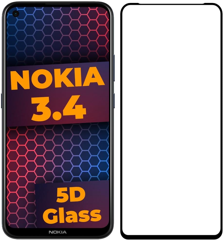 Стекло 5D Nokia 3.4 защитное Full Glue (22690)