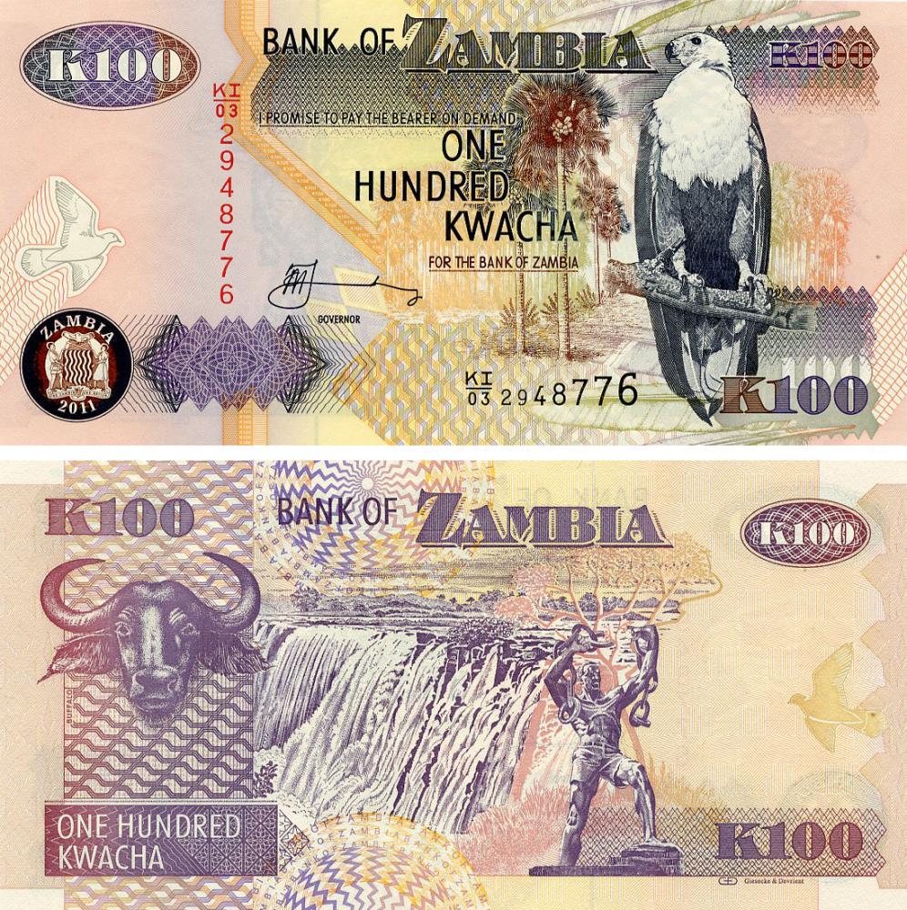 Коллекционная банкнота Замбия 100 квача 2011 UNC Буйвол (P38) Коллекционная банкнота Замбия 100 квача 2011 UNC Буйвол (P38)